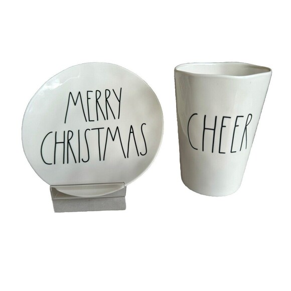 Rae Dunn New Melamine Plate Cup Merry Xmas Cheer Tumbler Set - Picture 2 of 8